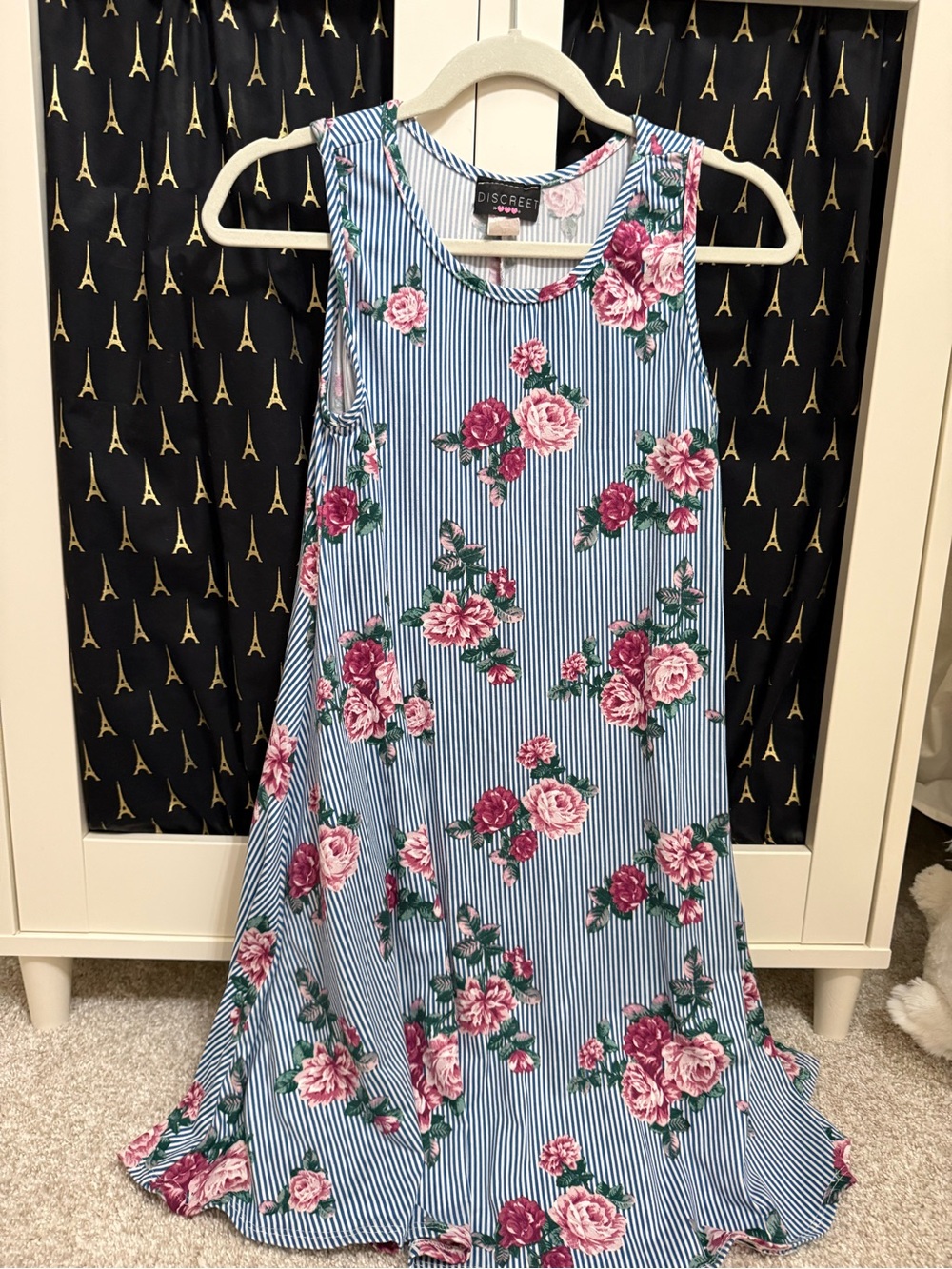 Discreet Blue & Pink Floral Stripe Girls' Swing Dress
